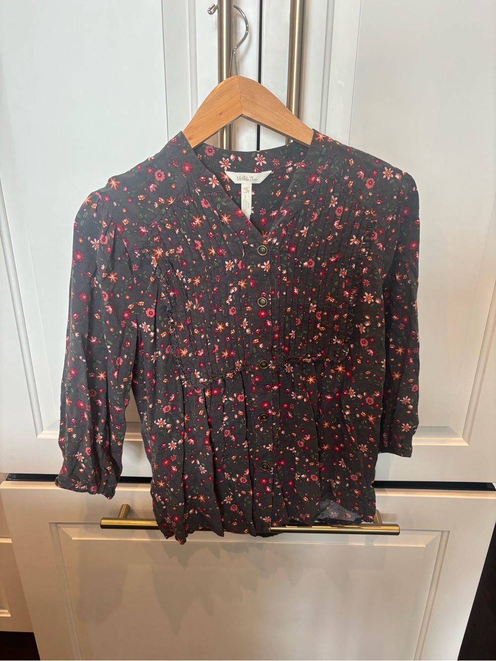 Floral Button-Front Peasant Blouse